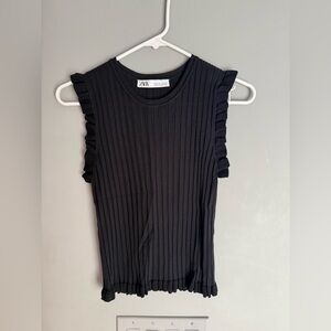 Zara Black Ribbed Ruffle Tank Top